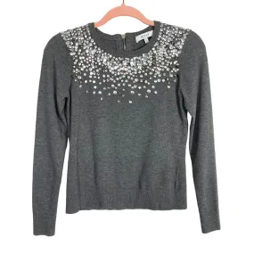 Milly Gray with Sequin and Rhinestone Detail Sweater- Size P (US XS, see notes)