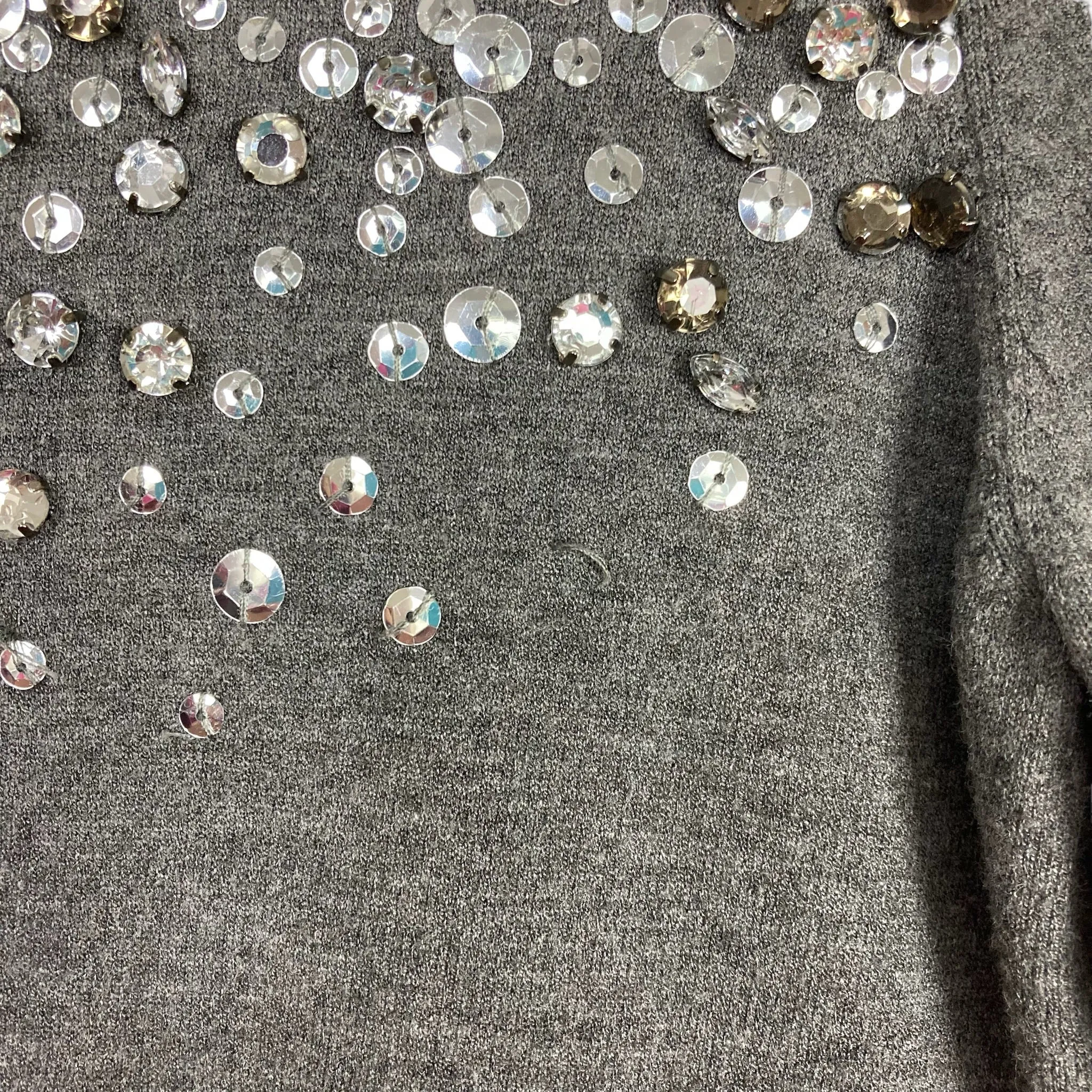 Milly Gray with Sequin and Rhinestone Detail Sweater- Size P (US XS, see notes)