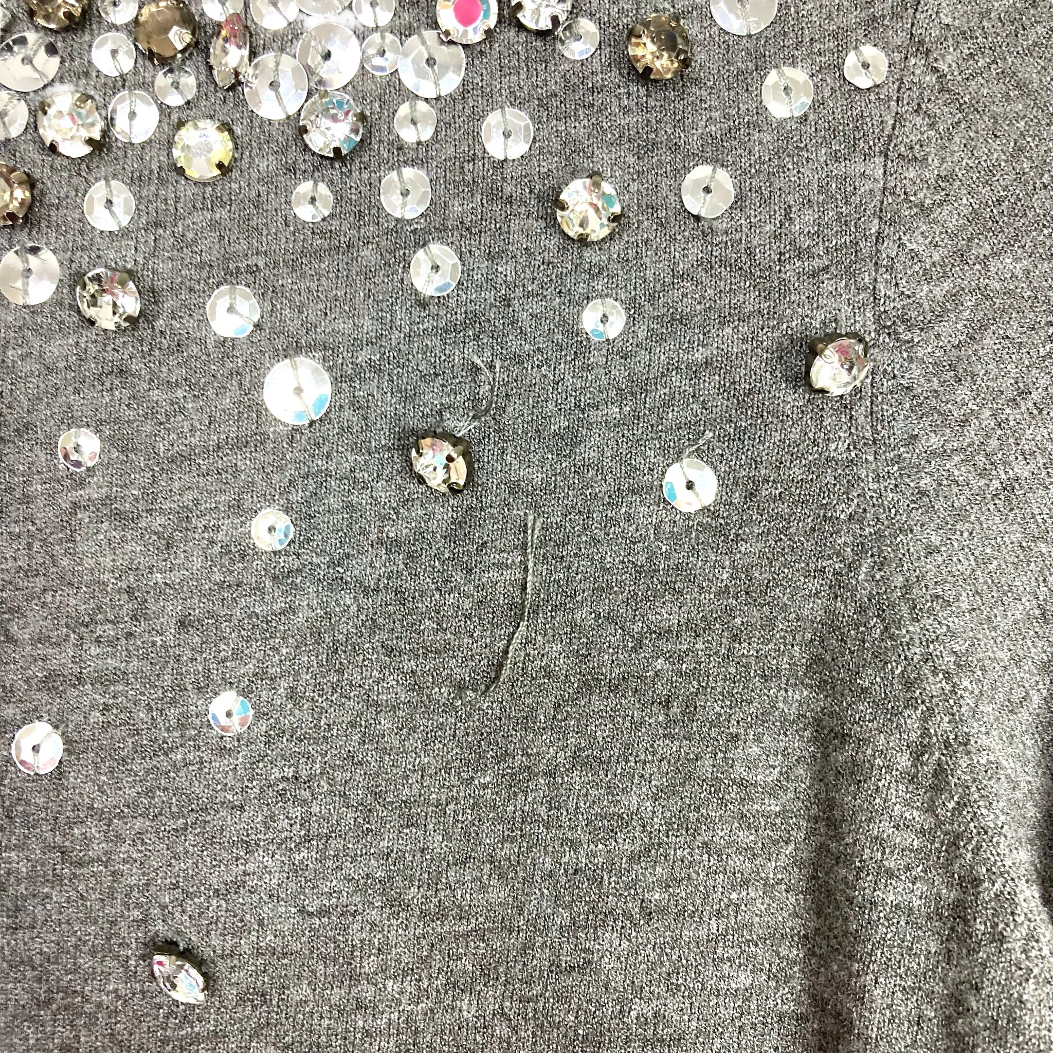 Milly Gray with Sequin and Rhinestone Detail Sweater- Size P (US XS, see notes)