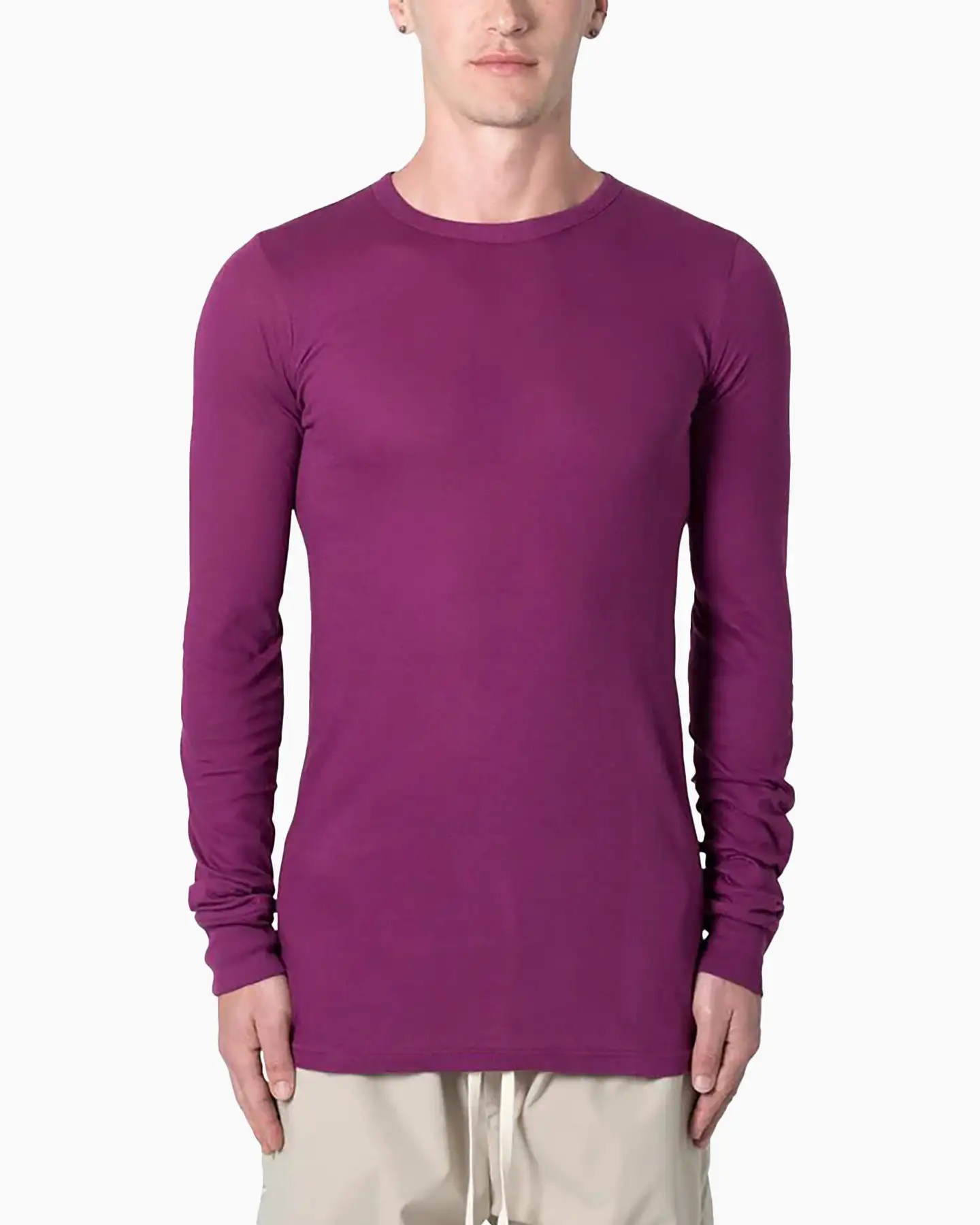 MNML Sheer Knit Jersey Long Sleeve T-Shirt Magenta