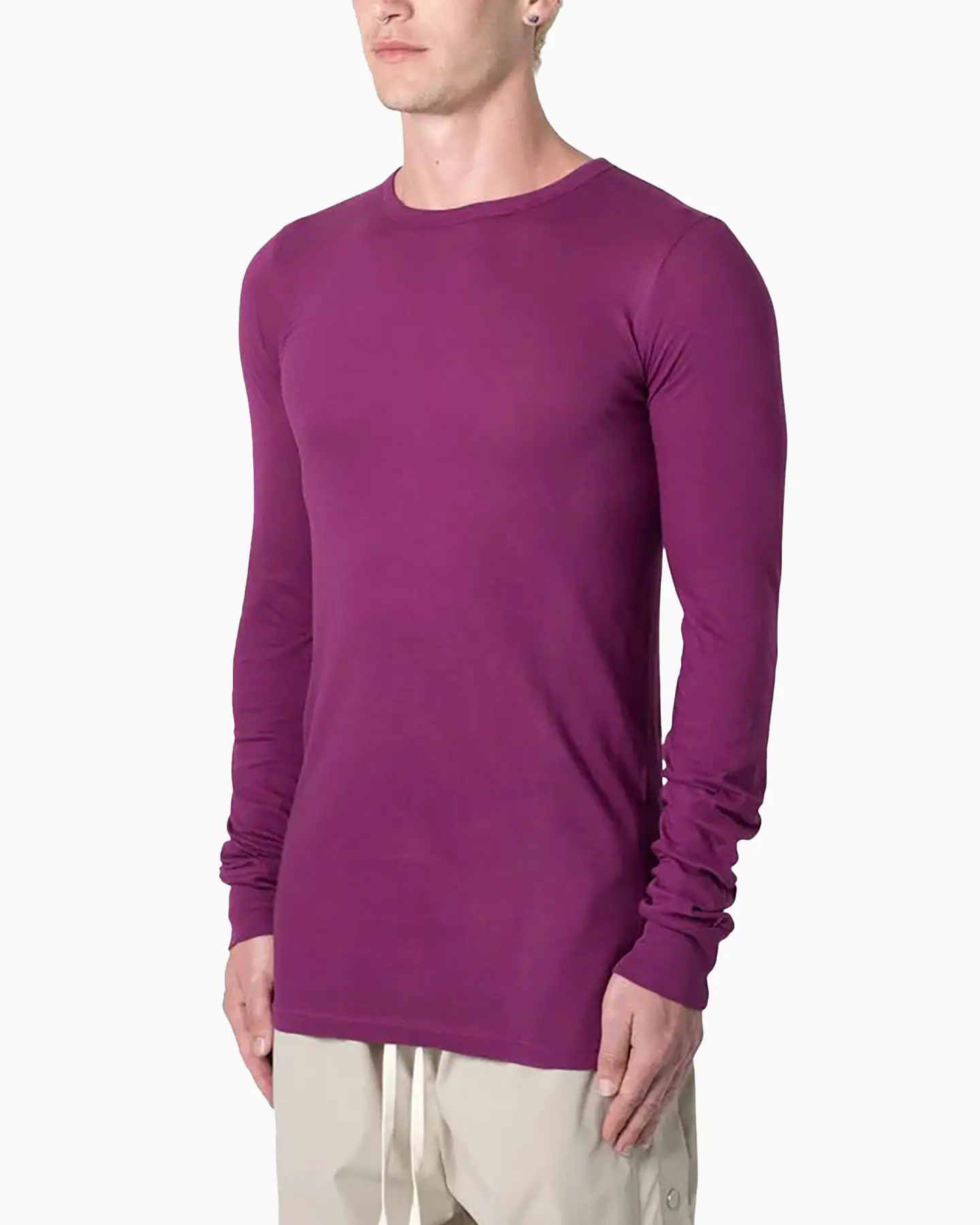 MNML Sheer Knit Jersey Long Sleeve T-Shirt Magenta