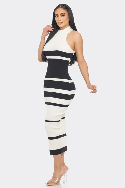 Mock Neck Sleeveless Midi Sweater Dress