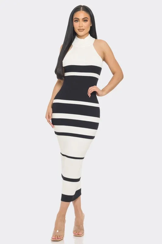 Mock Neck Sleeveless Midi Sweater Dress