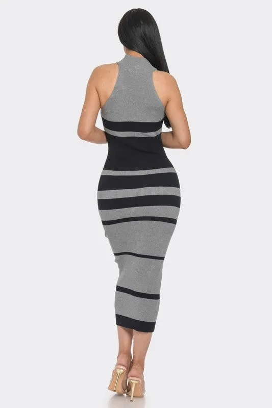 Mock Neck Sleeveless Midi Sweater Dress