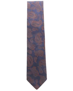 Navy and Brown Paisley Silk Tie