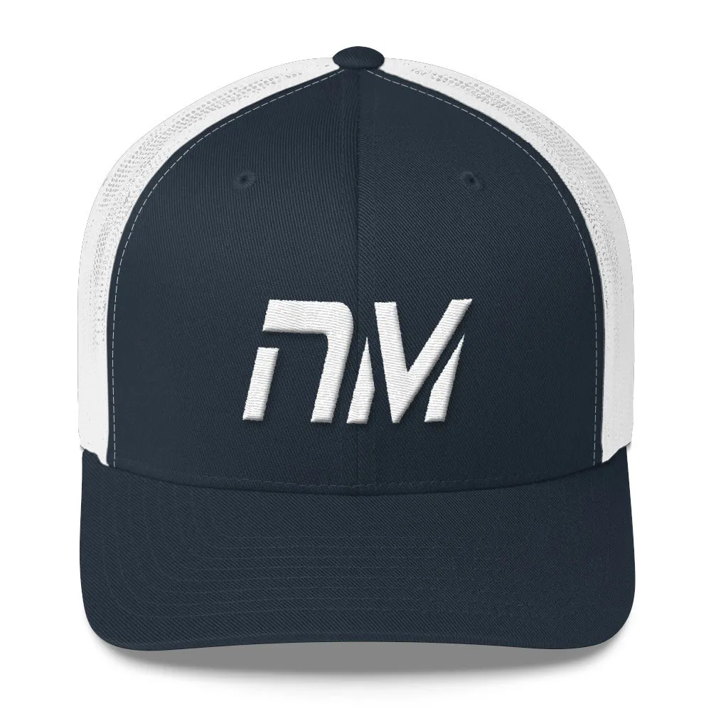 New Mexico - Mesh Back Trucker Cap - White Embroidery - NM - Many Hat Color Options Available