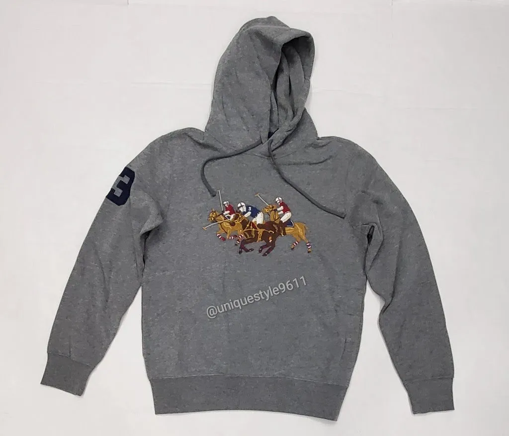 Nwt  Polo Ralph Lauren Grey Triple Pony Embroidered Hoodie