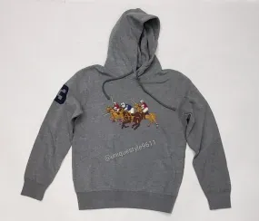 Nwt  Polo Ralph Lauren Grey Triple Pony Embroidered Hoodie