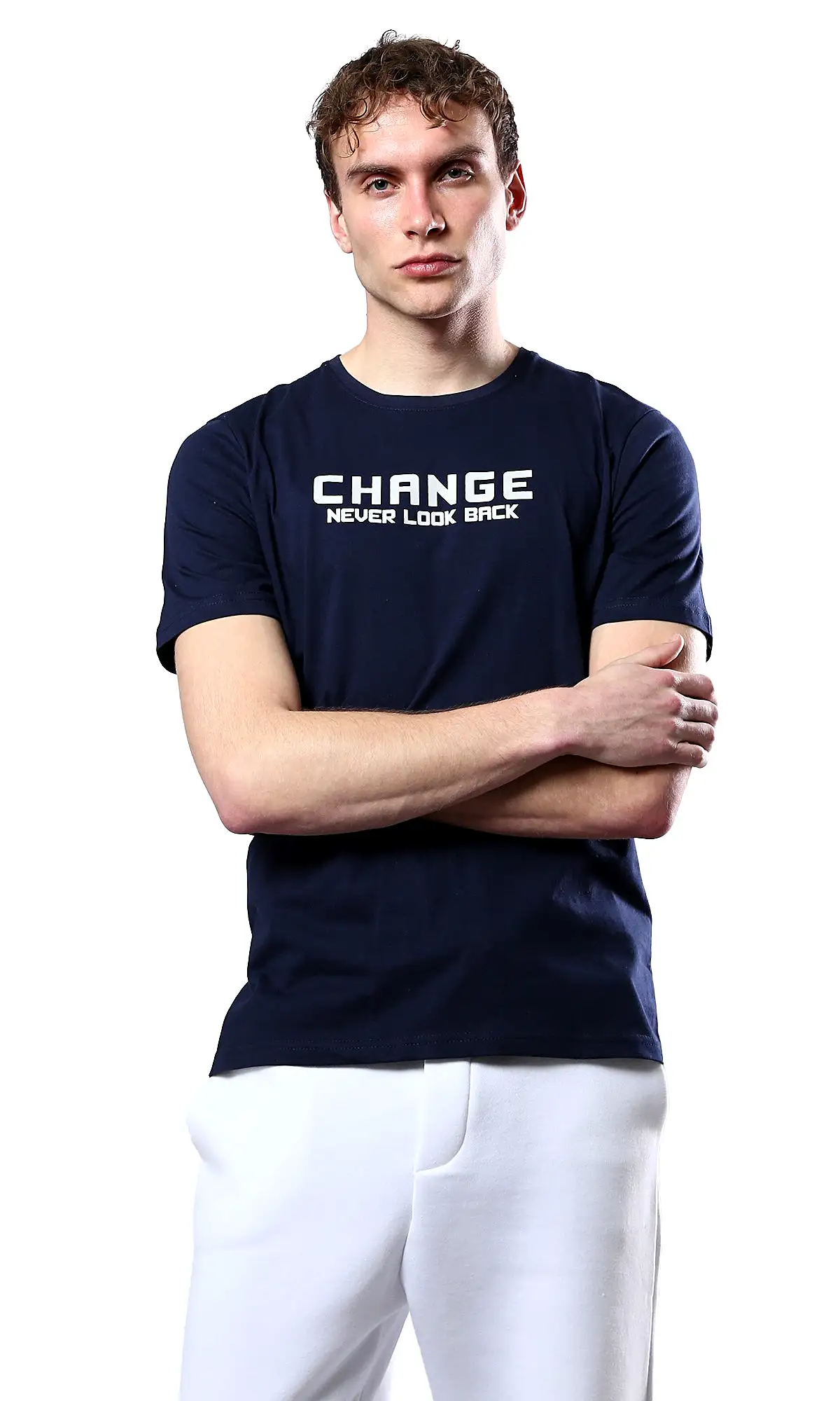 O179019 Short Sleeves Printed Change Navy Blue Tee