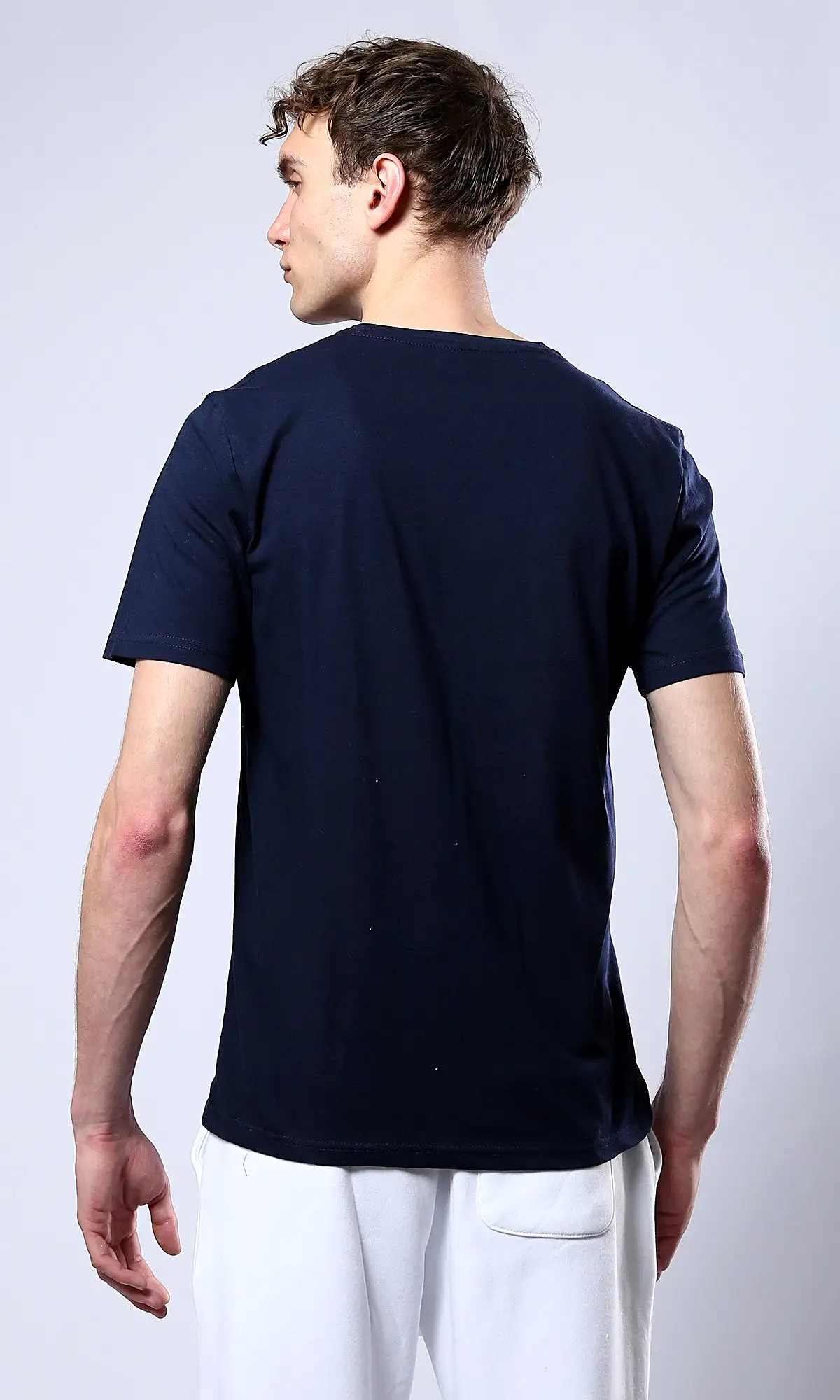 O179019 Short Sleeves Printed Change Navy Blue Tee