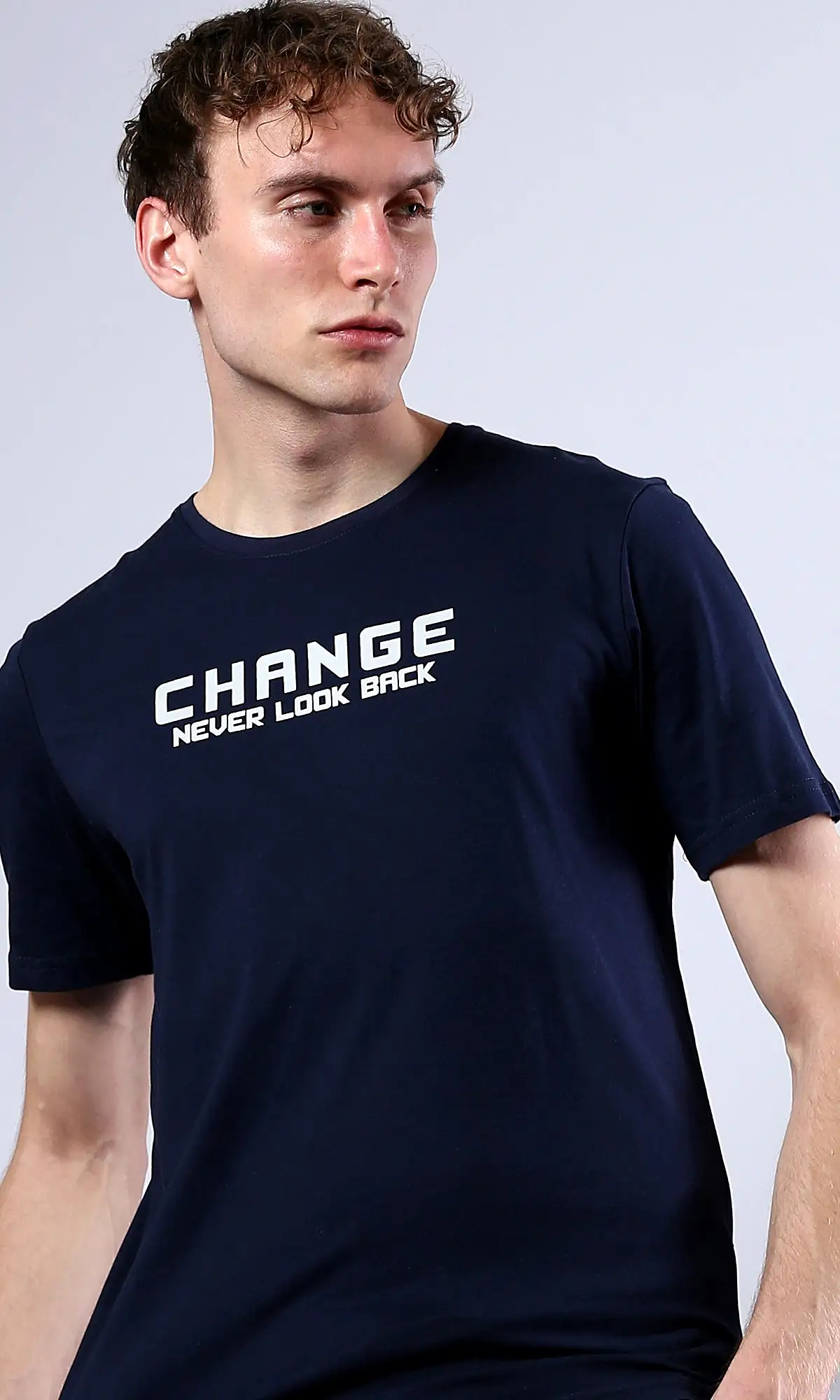 O179019 Short Sleeves Printed Change Navy Blue Tee