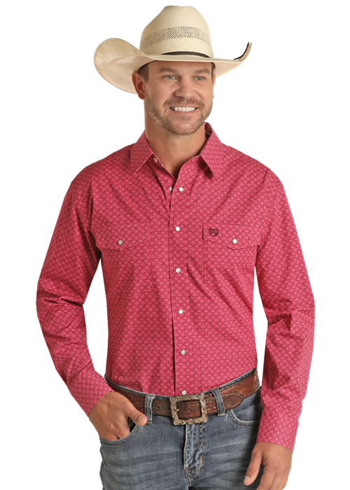 'Panhandle' Men's Geo Print Button Down - Pink