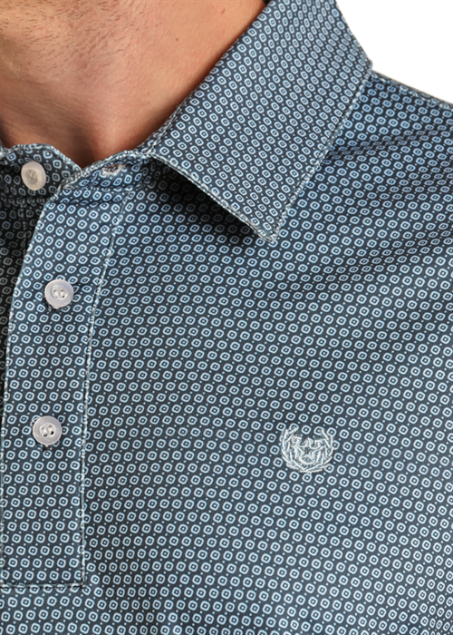 'Panhandle' Men's Geo Print Performance Knit Polo - Navy