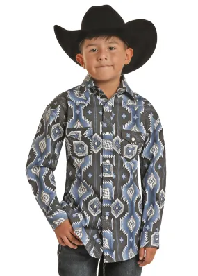 Panhandle Slim Boys Blue Aztec Long Sleeve Shirt