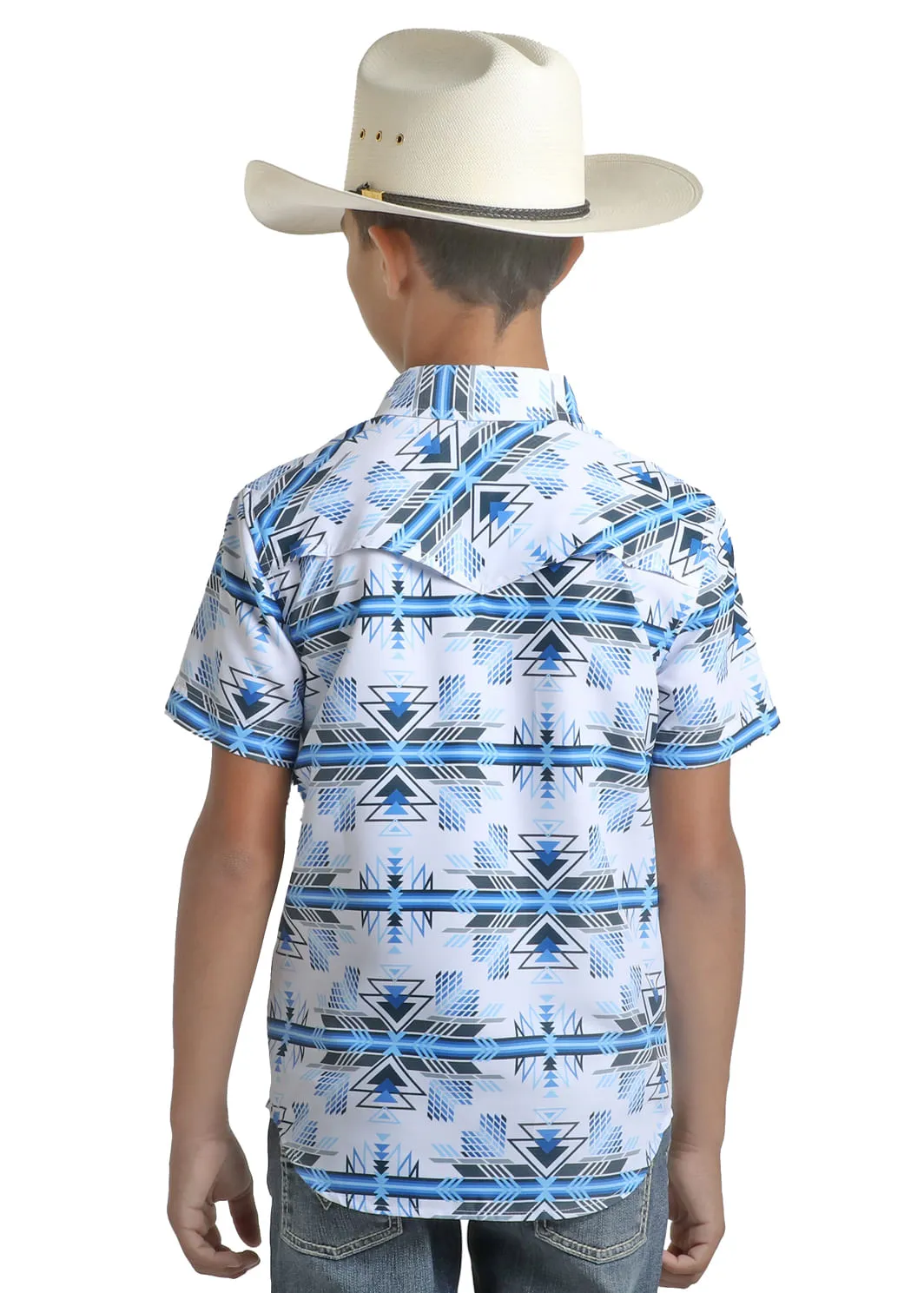 Panhandle Slim Boys Blue Aztec Short Sleeve Shirt