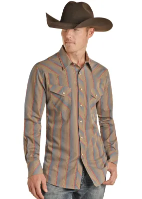 Panhandle Slim Mens Tan Serape Stripe Long Sleeve Shirt