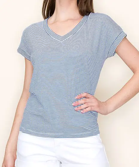 Pinstripe Top - Ivory/Royal