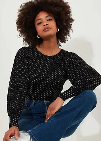 Polka Dot Balloon Sleeve Slim Fit Jersey Top by Joe Browns | Look Again