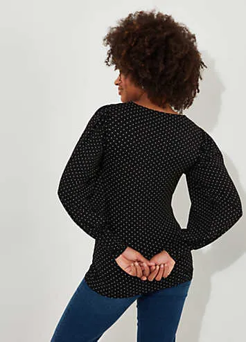 Polka Dot Balloon Sleeve Slim Fit Jersey Top by Joe Browns | Look Again