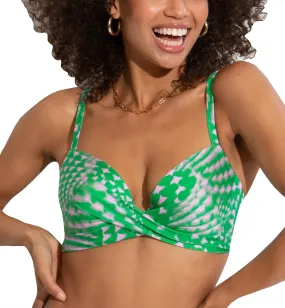 Pour Moi Portofino Light Padded Underwire Front Tie Swim Top (29701) - Green/Pink