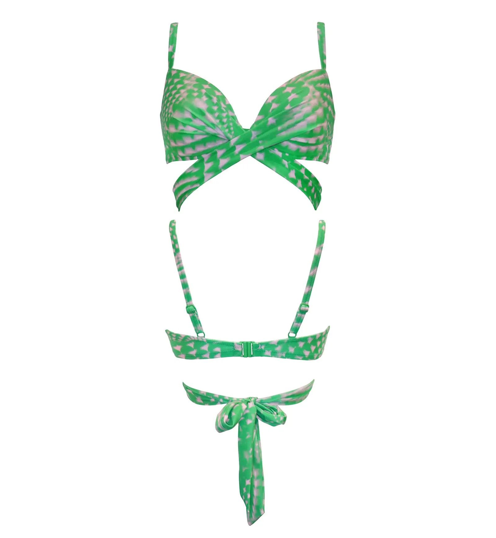 Pour Moi Portofino Light Padded Underwire Front Tie Swim Top (29701) - Green/Pink