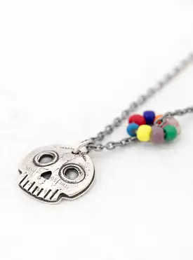 Regular Skull & Beads Pendant Necklace Silver