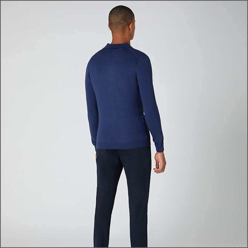 Reums Uomo Dark Blue Slim Fit Merino Wool-Blend Long Sleeve Knitted Polo>>