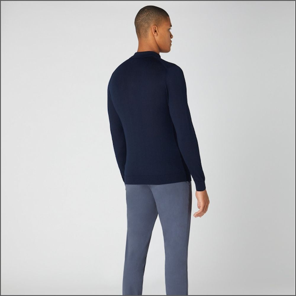 Reums Uomo Navy Slim Fit Merino Wool-Blend Long Sleeve knitted Polo>>