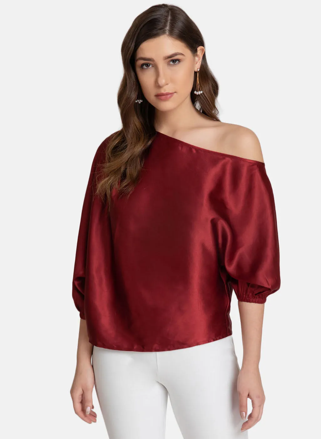 Satin Bat Wing Sleeve Top