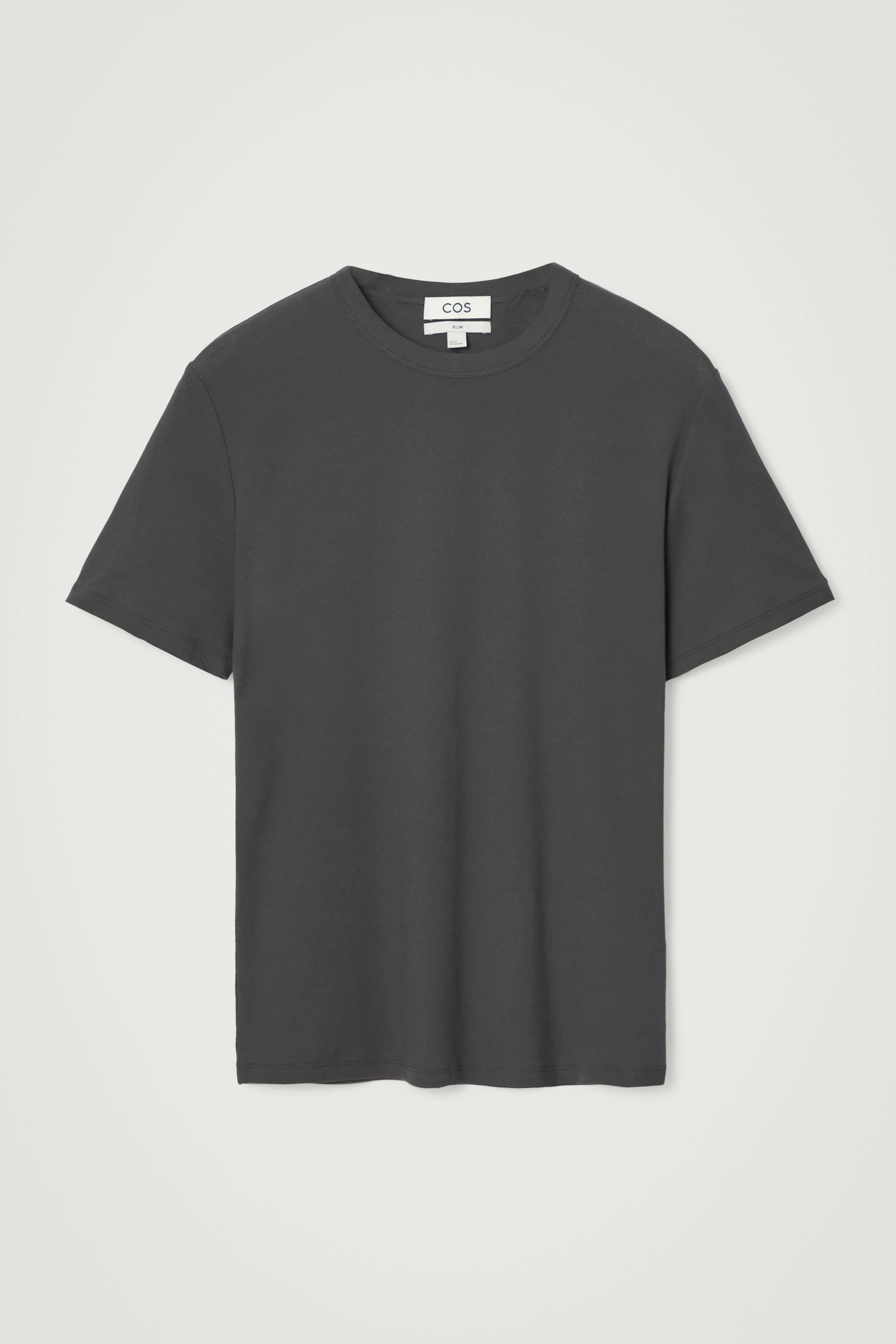 SLIM COTTON-CREPE T-SHIRT - Round neck - Short sleeve - DARK GREY - Men | H&M GB