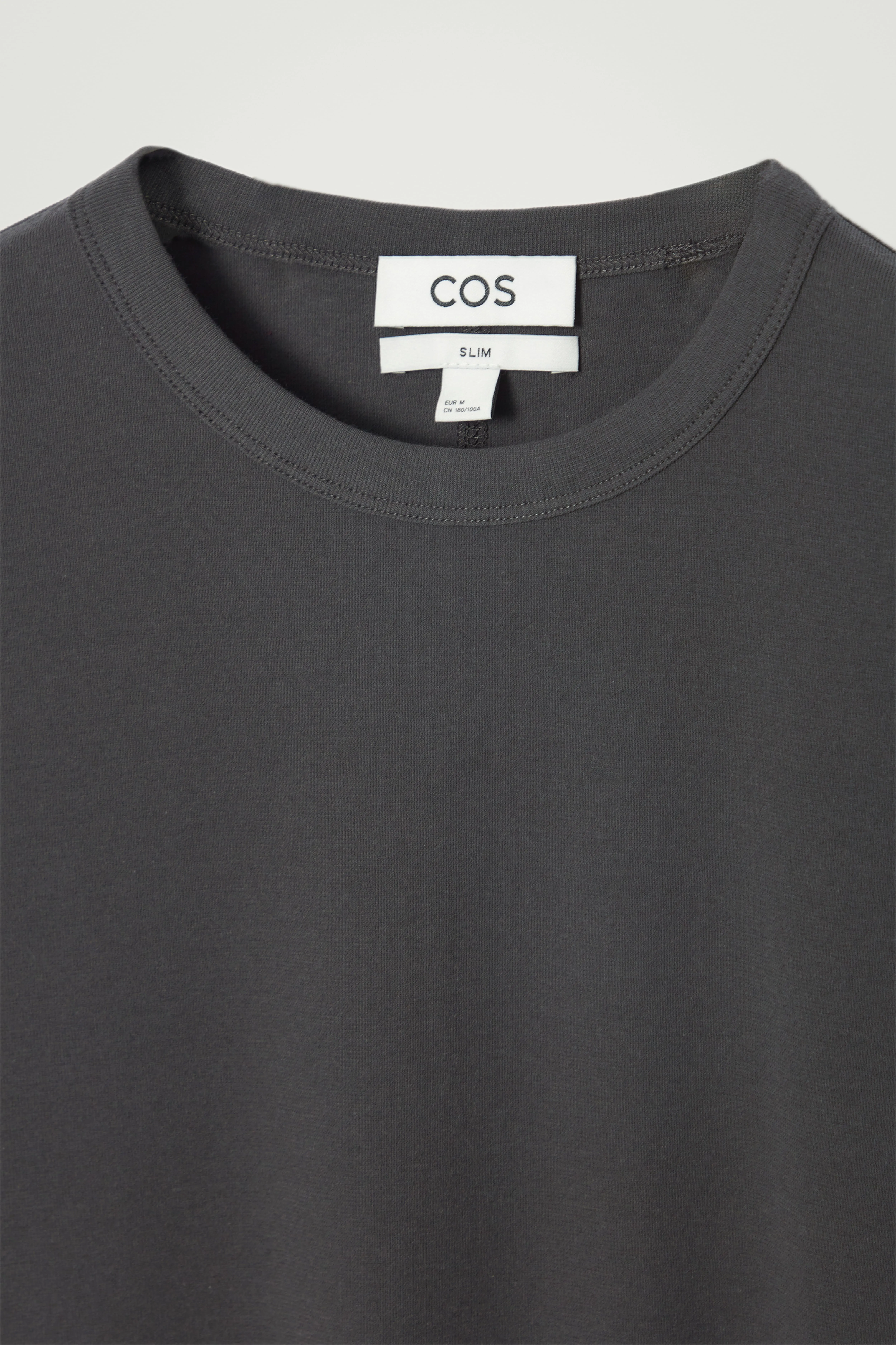 SLIM COTTON-CREPE T-SHIRT - Round neck - Short sleeve - DARK GREY - Men | H&M GB