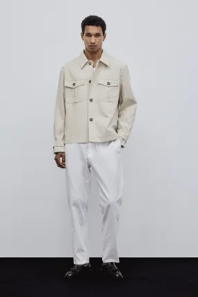 Slim Fit Linen-blend jacket - Long sleeve - Regular length - Light beige - Men | H&M GB