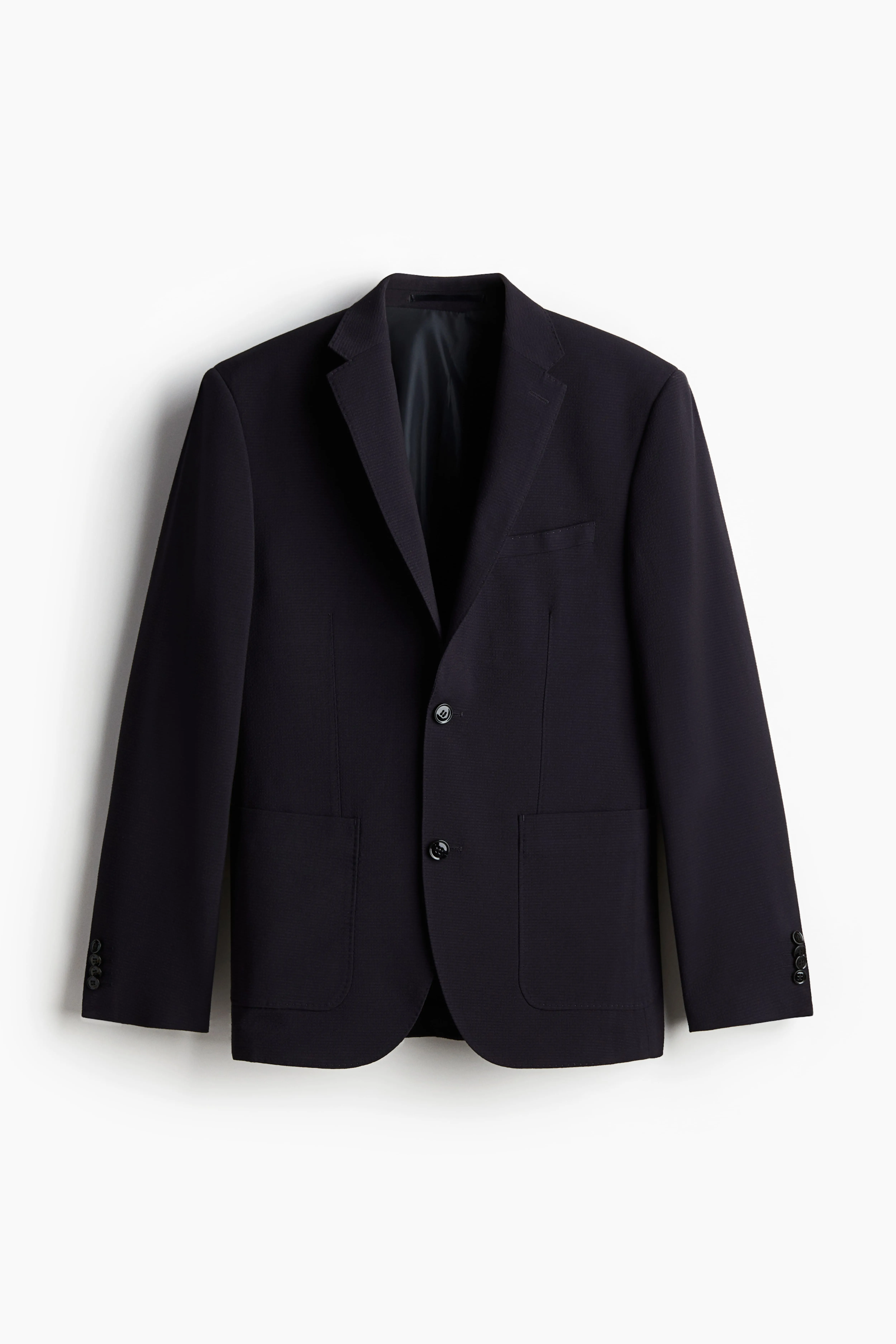 Slim Fit Seersucker jacket - Long sleeve - Regular length - Navy blue - Men | H&M GB