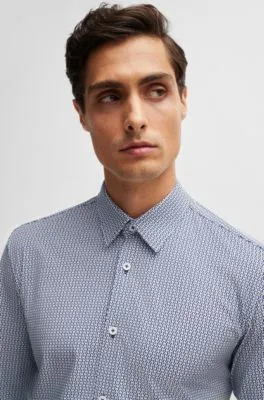 Slim-fit shirt in a printed performance-stretch blend