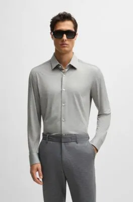 Slim-fit shirt in melange performance-stretch jersey