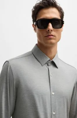 Slim-fit shirt in melange performance-stretch jersey