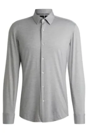 Slim-fit shirt in melange performance-stretch jersey