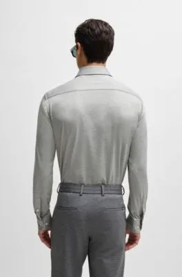 Slim-fit shirt in melange performance-stretch jersey