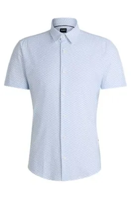 Slim-fit shirt in patterned performance-stretch jersey