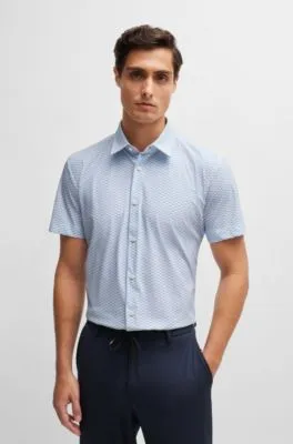 Slim-fit shirt in patterned performance-stretch jersey