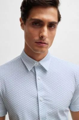 Slim-fit shirt in patterned performance-stretch jersey