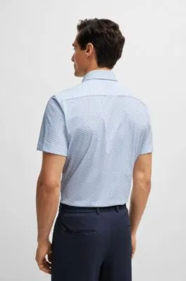 Slim-fit shirt in patterned performance-stretch jersey