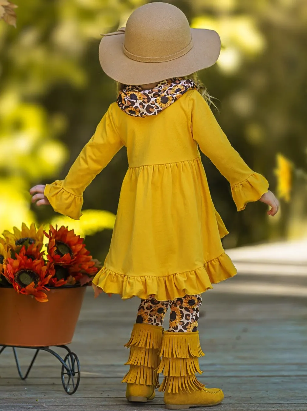 Sunflower Leopard Print Tunic, Legging And Scarf Set