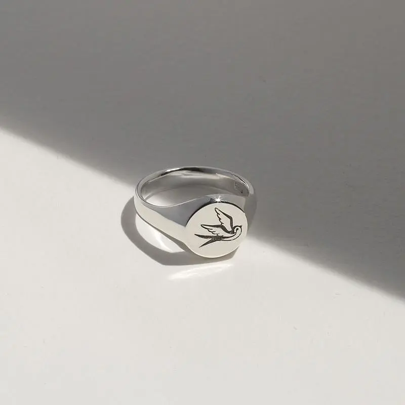 Swallow Signet Ring in Sterling Silver