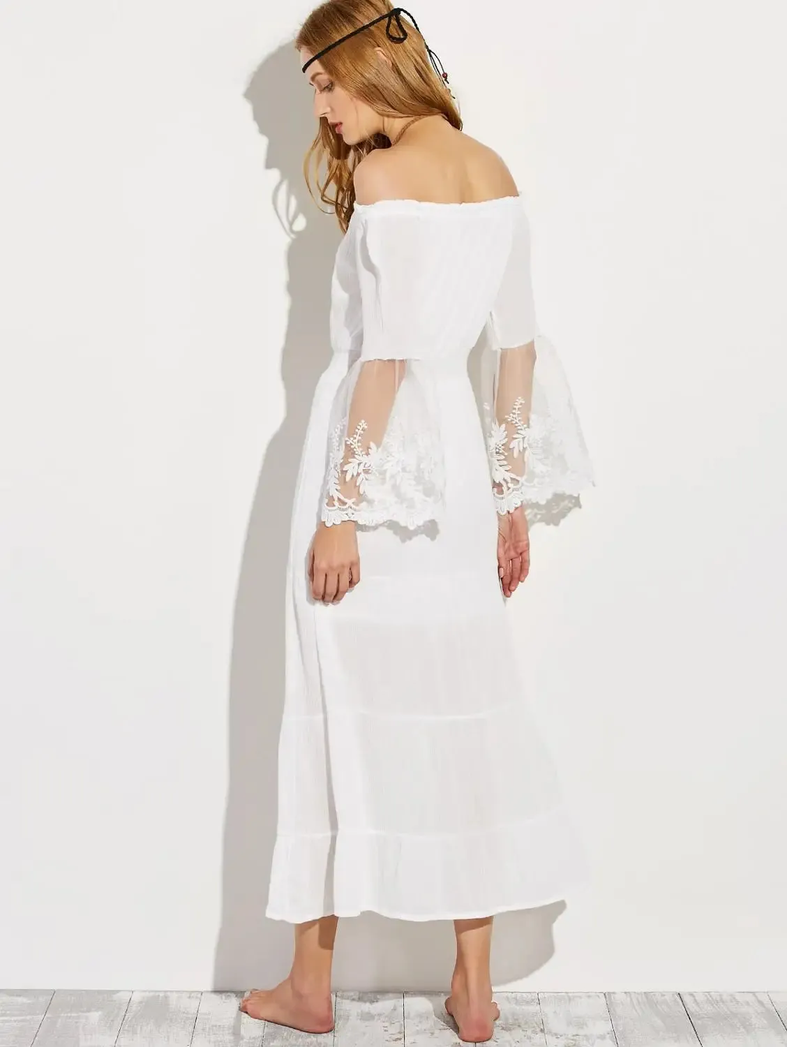 Teelynn long long sleeve splice lace boho off the shoulder dress