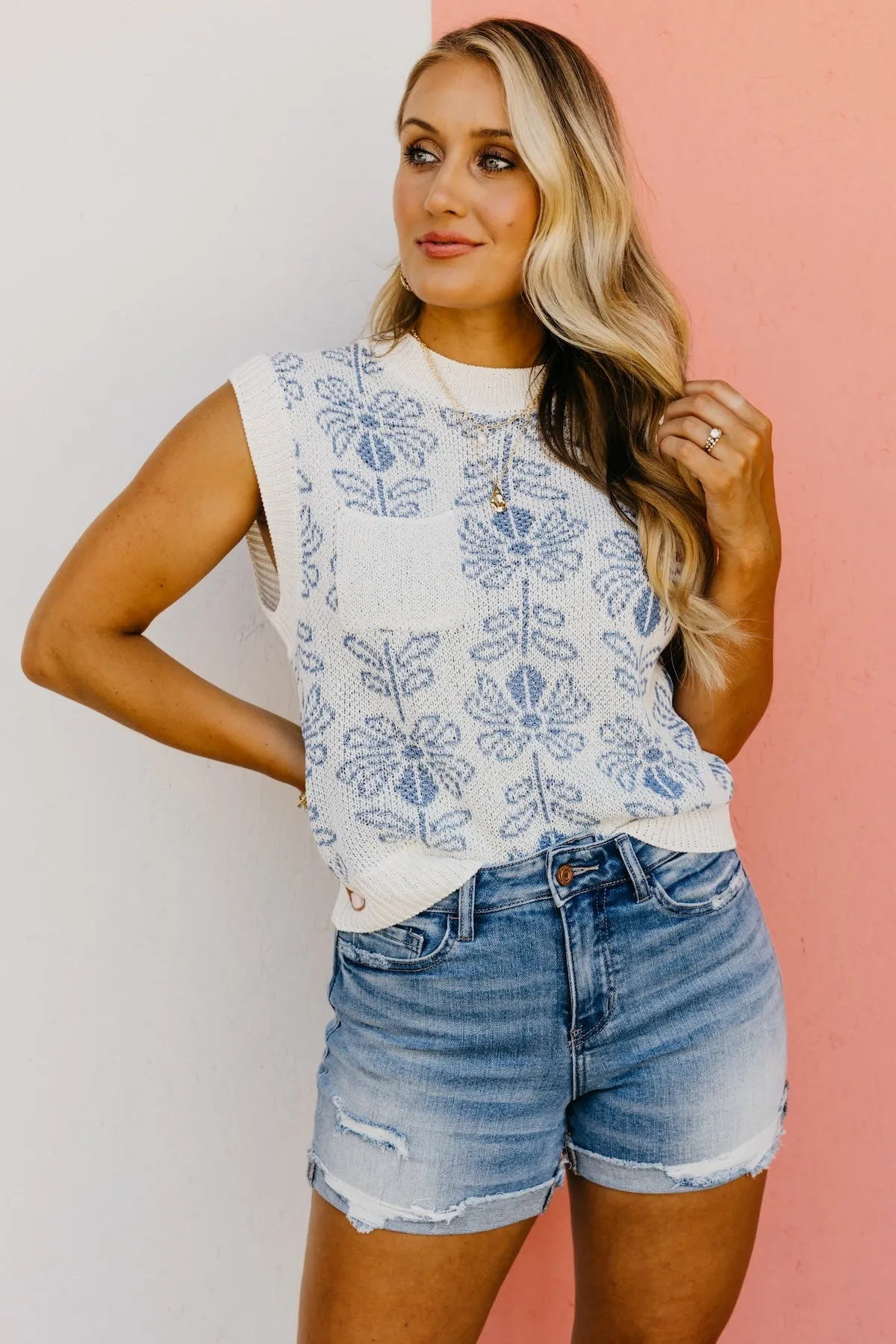 The Aisha Floral Sleeveless Sweater Top