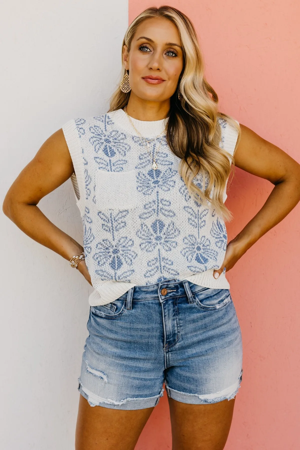 The Aisha Floral Sleeveless Sweater Top