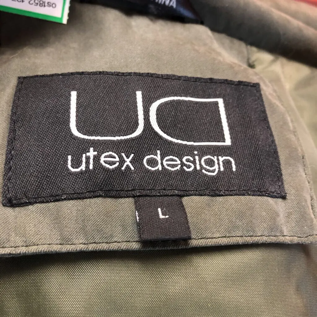 UD UTEX DESIGN ARMY GREEN DOWN FILLED OVERCOAT SIZE LARGE TCC