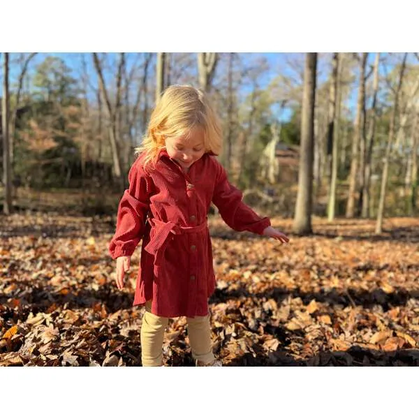 Vignette Shannon Corduroy Long Sleeve Belted Coat Dress, Pumpkin