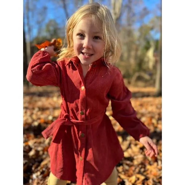 Vignette Shannon Corduroy Long Sleeve Belted Coat Dress, Pumpkin